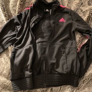 KIDS ADIDAS ZIP UP - BLACK AND HOT PINK